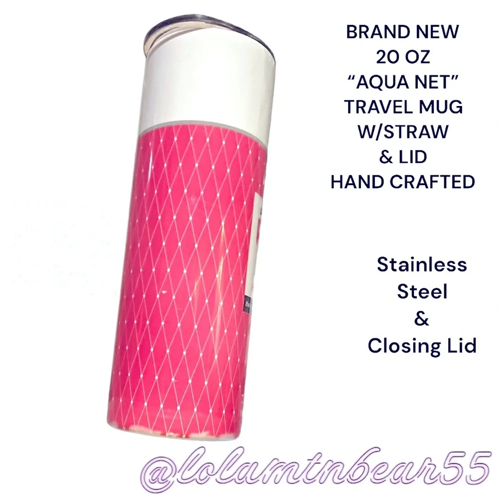 BRAND NEW HANDMADE THERMAL INSULATED SLIM TRAVEL MUG W/STRAW “”AQUA NET” 20oz_16